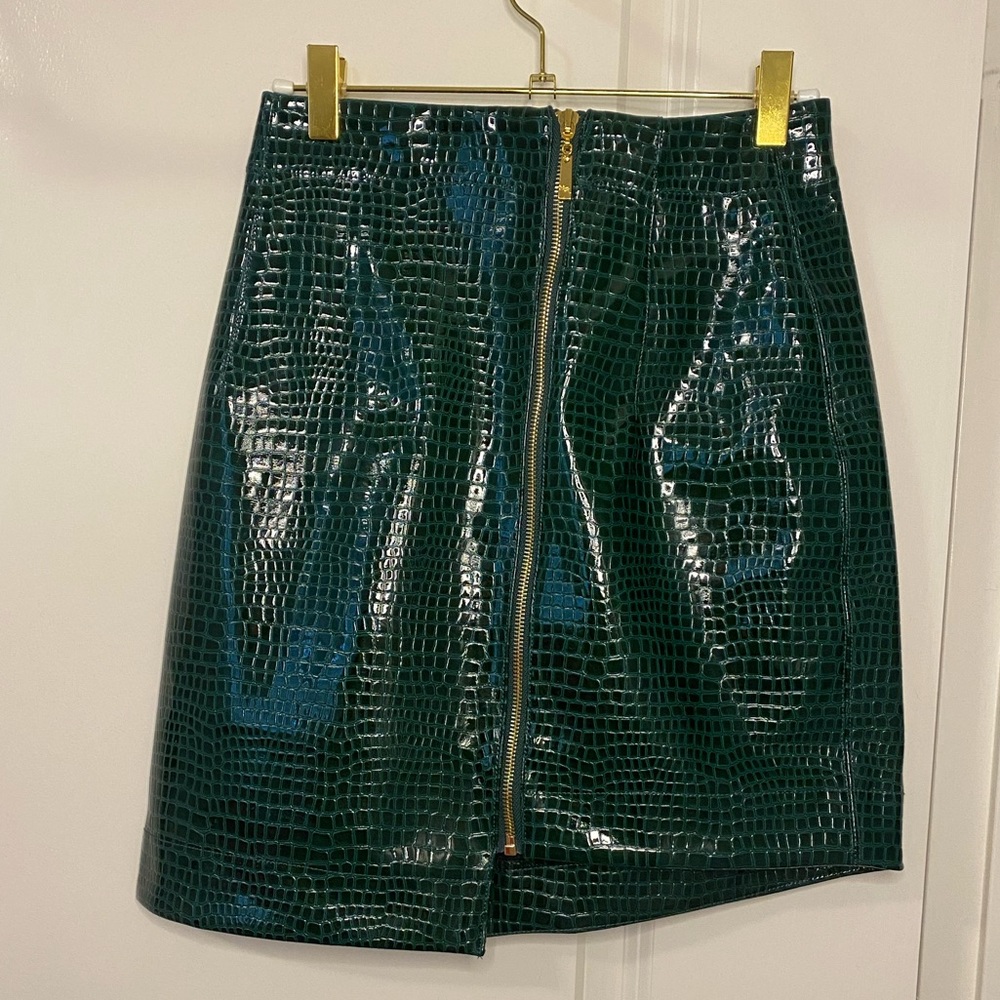 Green crocodile asymmetrical skirt